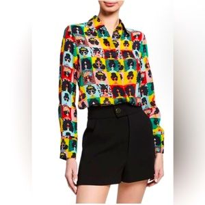 Alice and Olivia Stace Face Silk Placket Top